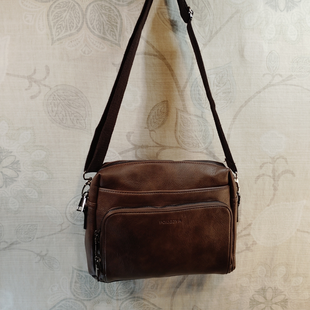 Poiugoya Vegan Brown Leather  Crossbody Bag